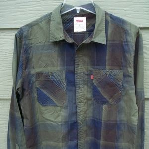 Levis Shirt Sz M Mens Blue Green Plaid Button Down